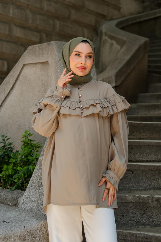 Robası Fırfırlı Cupra Tencel Gömlek Küf Yeşil