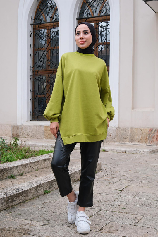 Saçaklı Zincirli Sweat  Yağ Yeşil