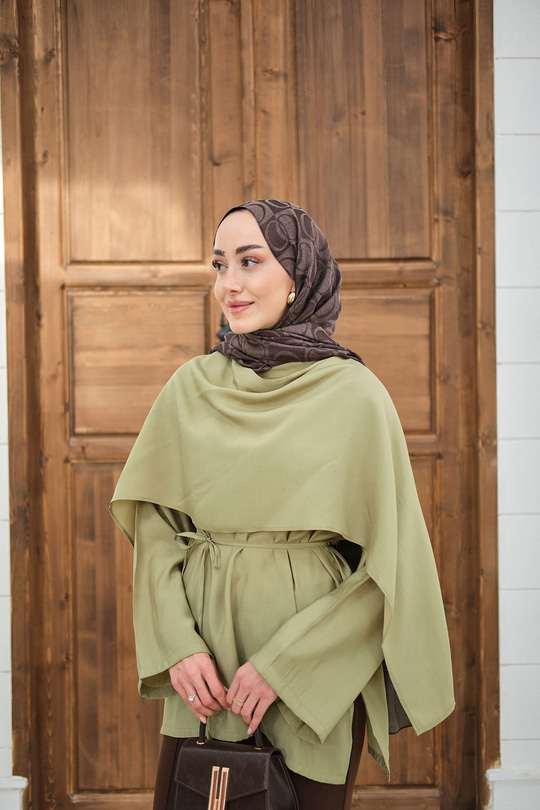 Şal Detay Bel Bağlamalı Bluz Yağ Yeşil