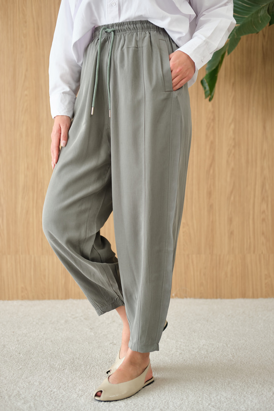 Şalvar Kesim Beli Ayarlanabilir Pantolon Haki Yeşil