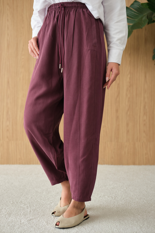 Şalvar Kesim Beli Ayarlanabilir Pantolon Mürdüm