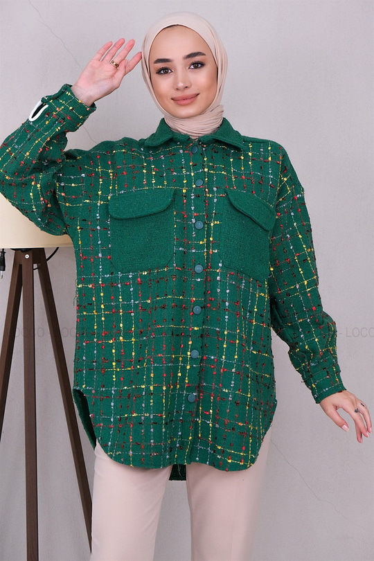 Uygun Fiyatlı SANEL GARNILI CEPLI GOMLEK YESIL | Loccomoda.com 