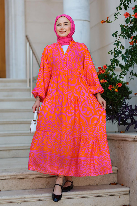 Şekil Desen Elbise Pembe