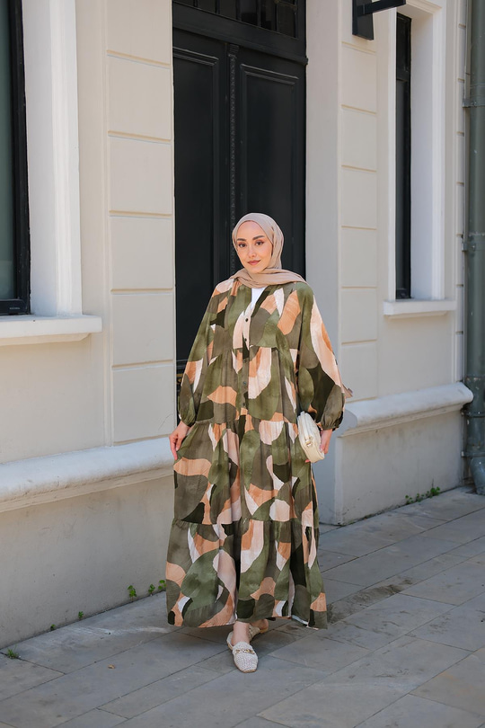 Şekil Desen Elbise Yeşil