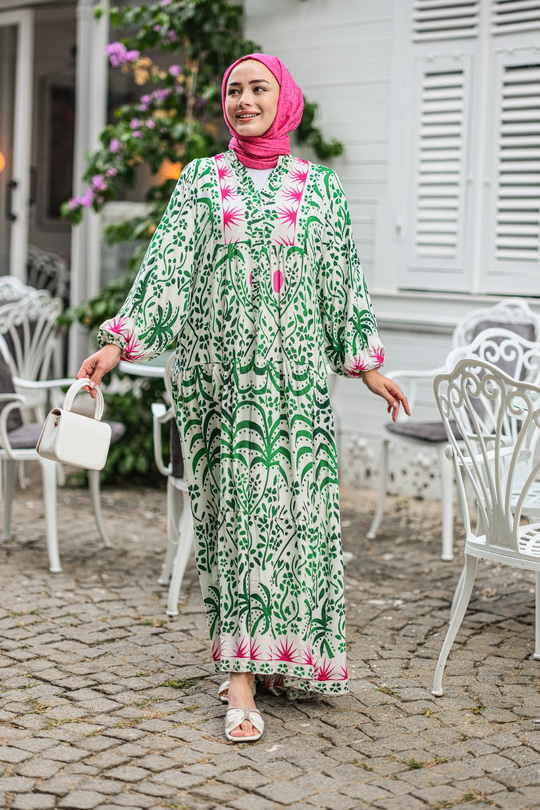 Şekil Desen Elbise Yeşil