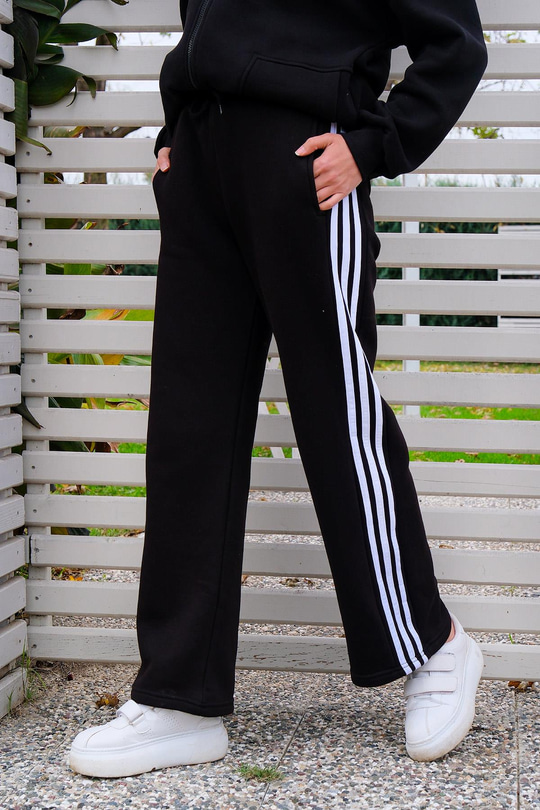 Şerit Çizgili Eşofman Altı Siyah-Beyaz