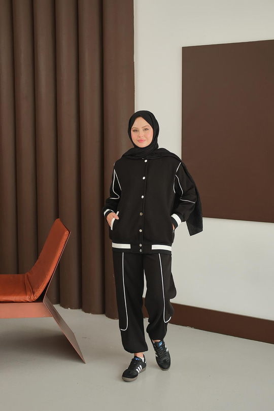 Şerit Detay Takım Siyah