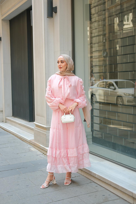 Shavy Yaka Kravatlı Takım Pembe