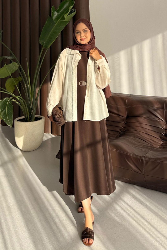 Sıfır Kol Elbise Kahverengi