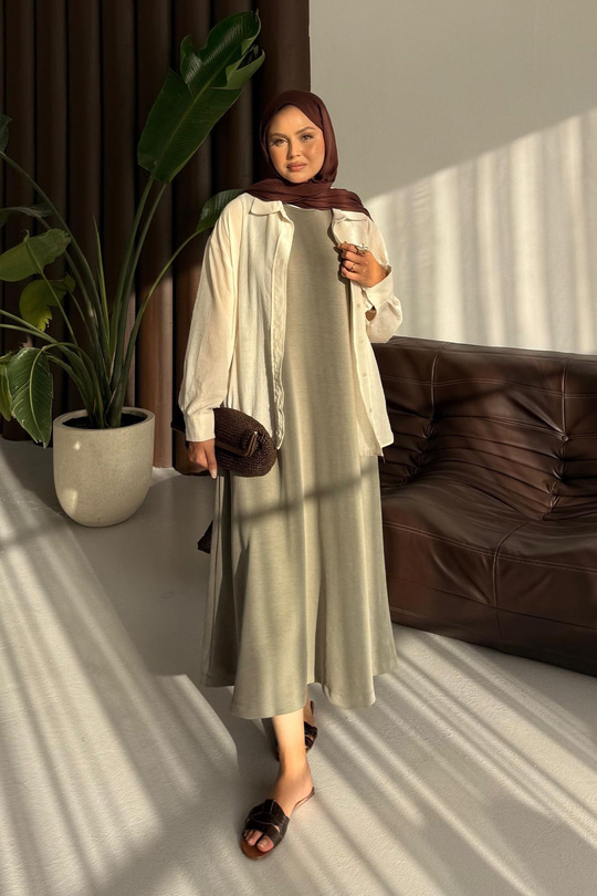 Sıfır Kol Elbise Küf Yeşil