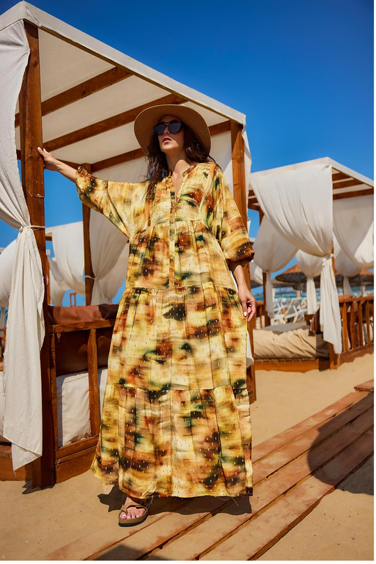 Sim Detay Elbise Yağ Yeşil