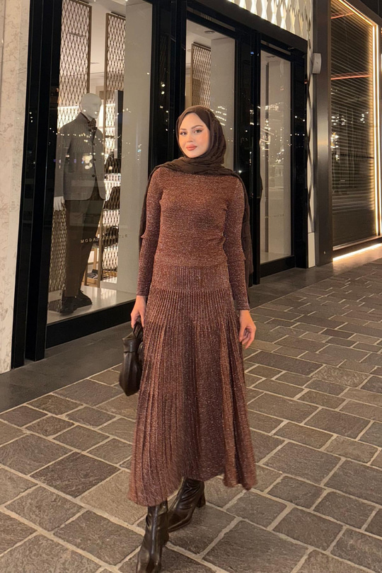 Sim Detaylı Elbise Kahve