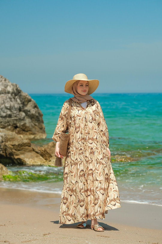 Soft Botanika Desen Elbise Krem