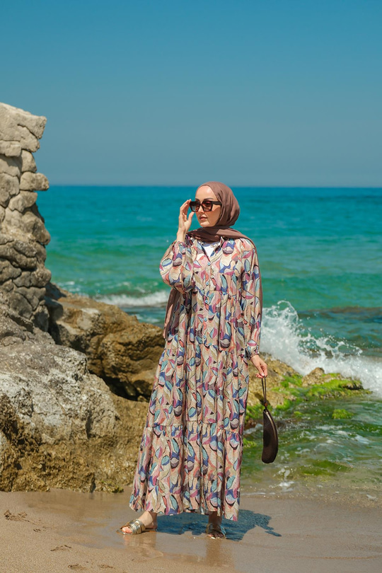 Soft Botanika Desen Elbise Mavi