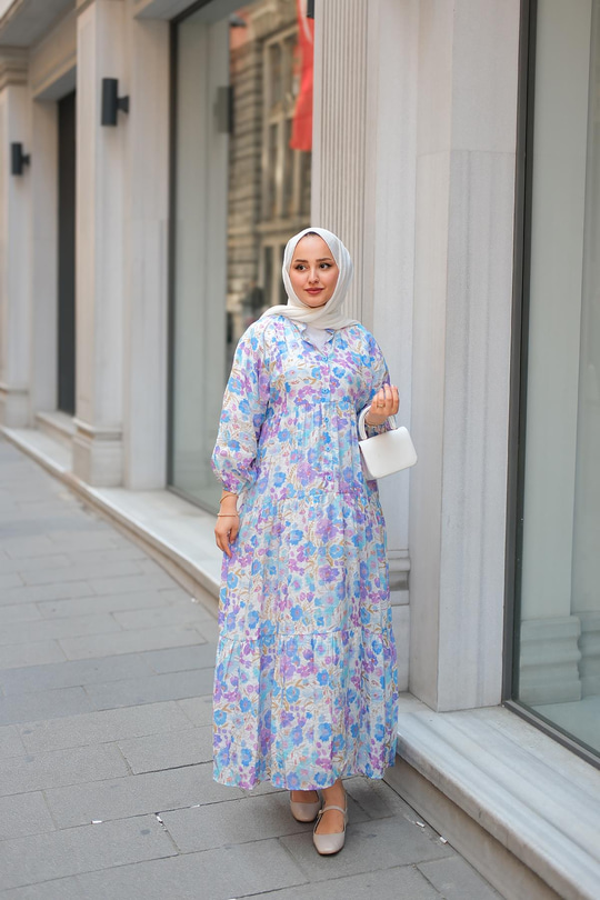 Soft Çicek Desenli Elbise Lila