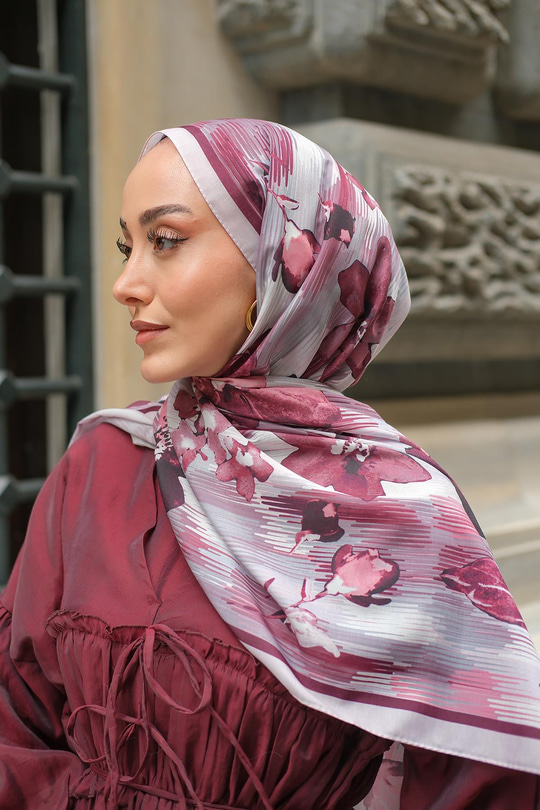 Soyut Çicek Desen Soft Şal Pudra