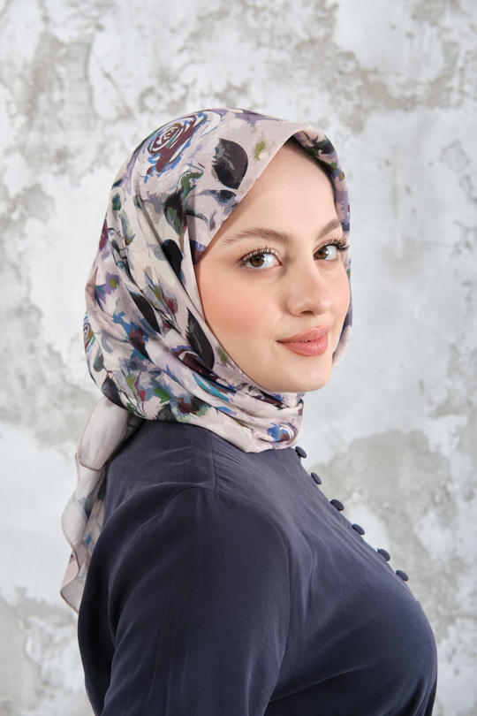 Soyut Pastel Desen Eşarp Bej