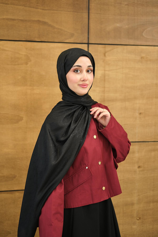 Su Yolu Desen Jakar Şal Siyah