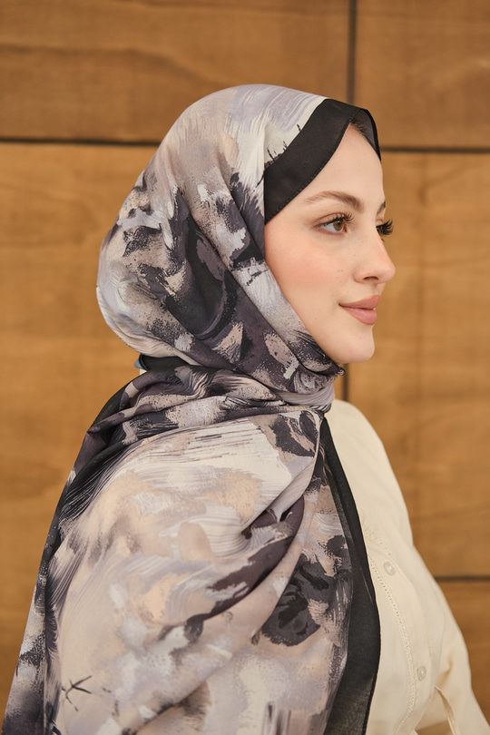 Sulu Boya Desenli Şal Füme
