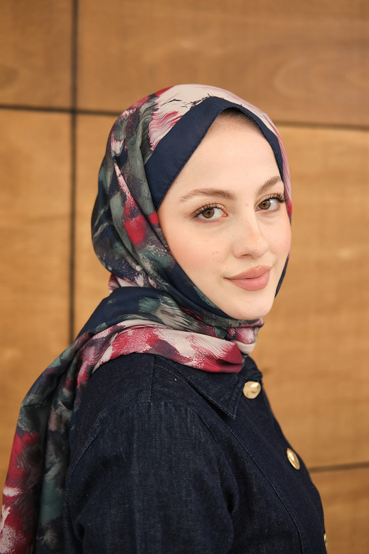 Sulu Boya Desenli Şal Lacivert