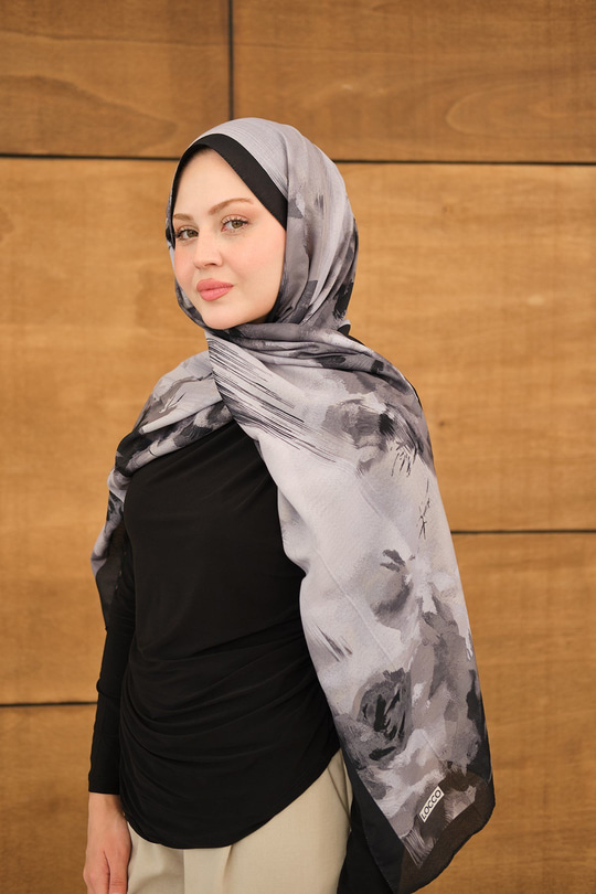 Sulu Boya Desenli Şal Siyah