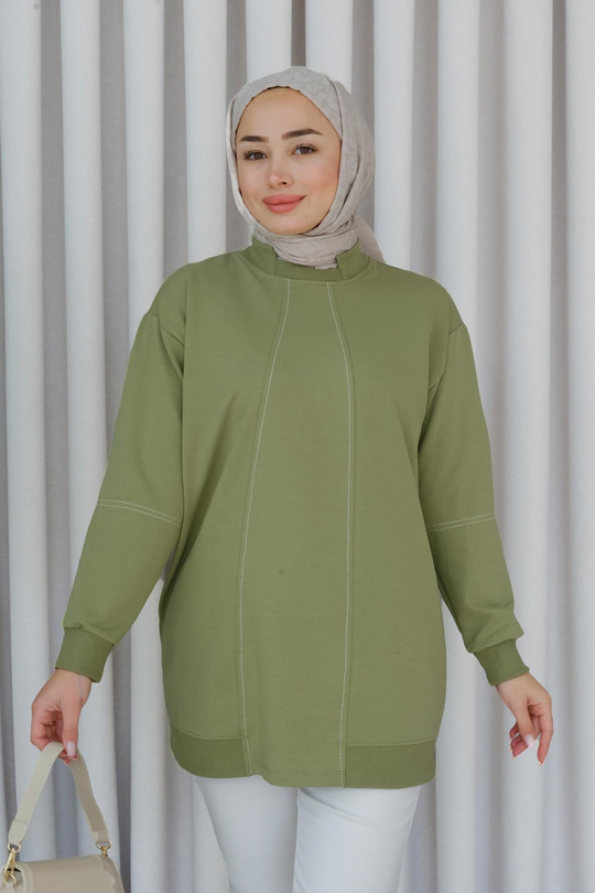 Süs Dikişli Tunik Fıstık Yeşil