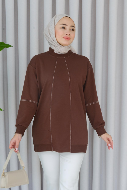 Süs Dikişli Tunik Kahverengi
