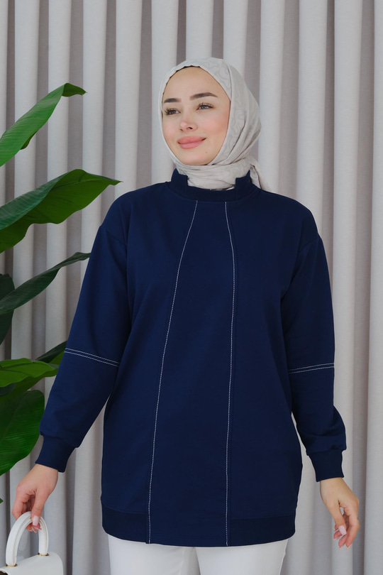 Süs Dikişli Tunik Lacivert