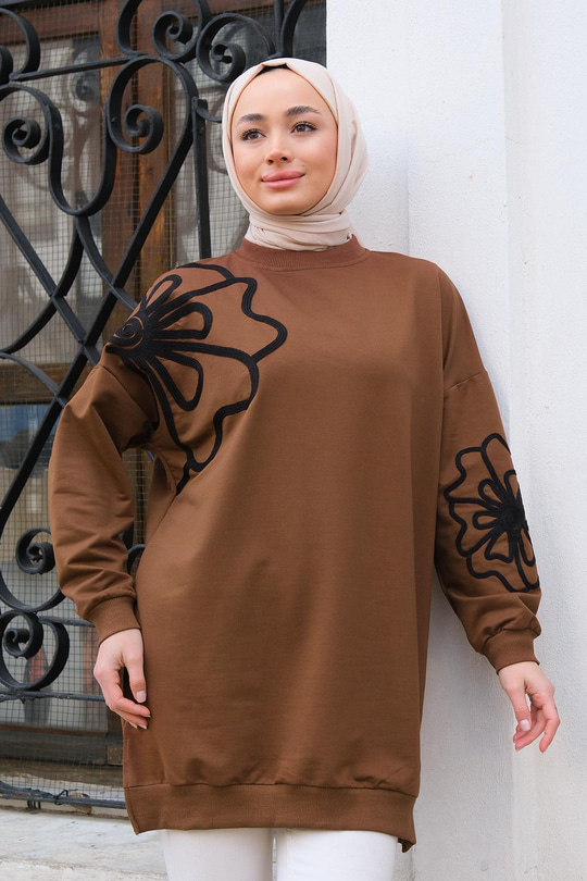 Süzene Nakış Tunik Kahverengi