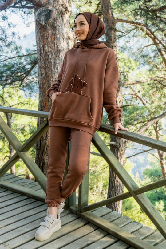 SUZUNE AYICIK NAKISLI TAKIM KAHVERENGI