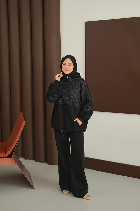 Sweatı Pullu Takım Siyah