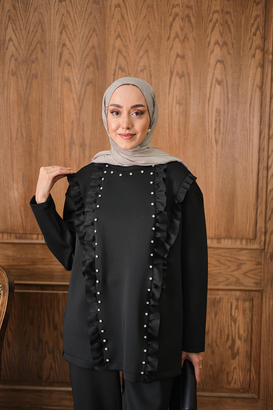 Taş Aksesuarlı Takım Siyah