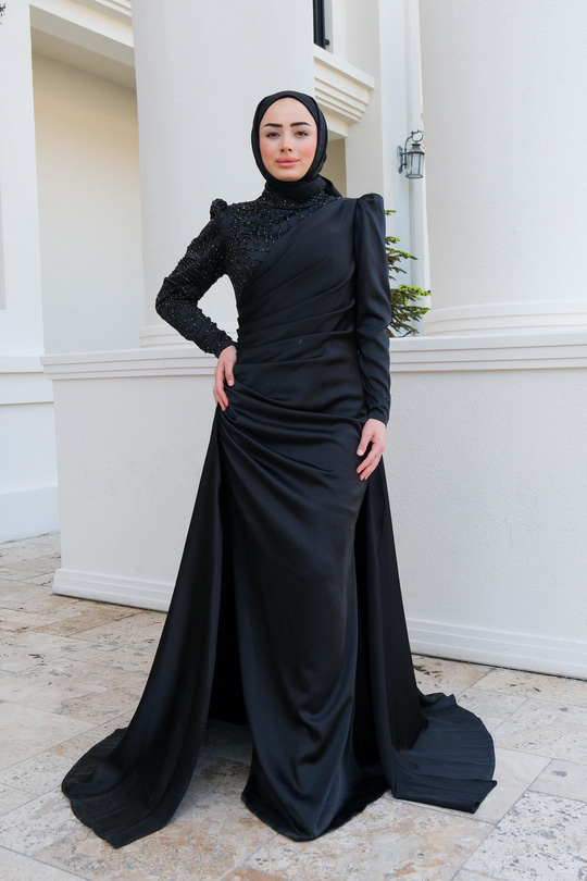 Taş Detay Abiye Siyah