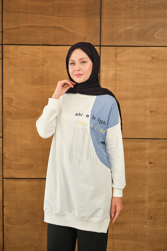 Taş Detay Garnili Tunik Beyaz