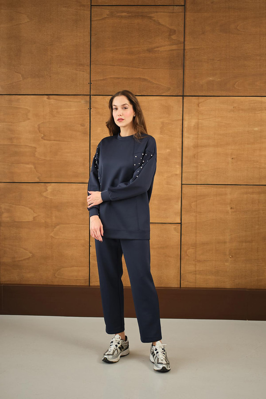 Taş Detay Takım Lacivert