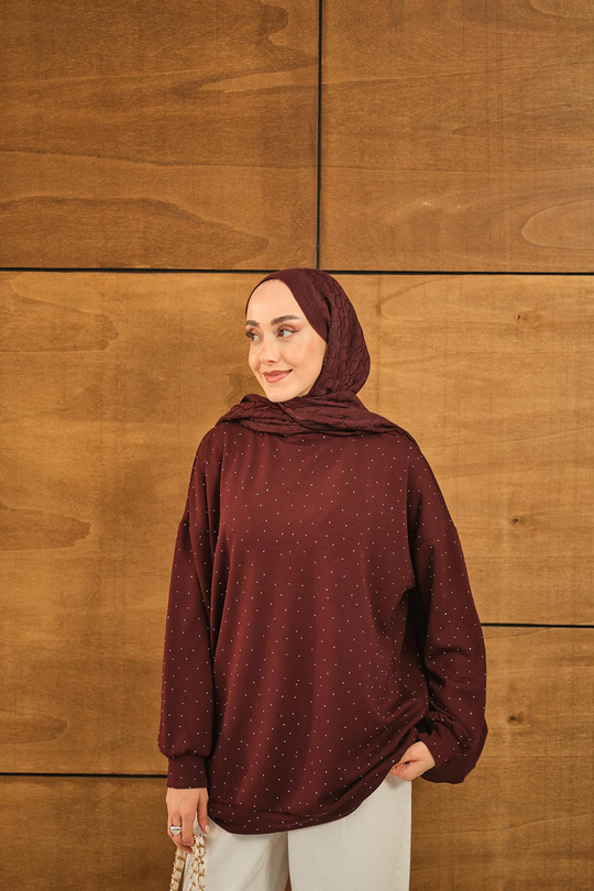 Taş Detay Tunik Bordo