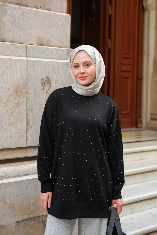 Taş Detay Tunik Siyah