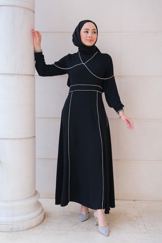 Taş Detaylı Abiye Siyah