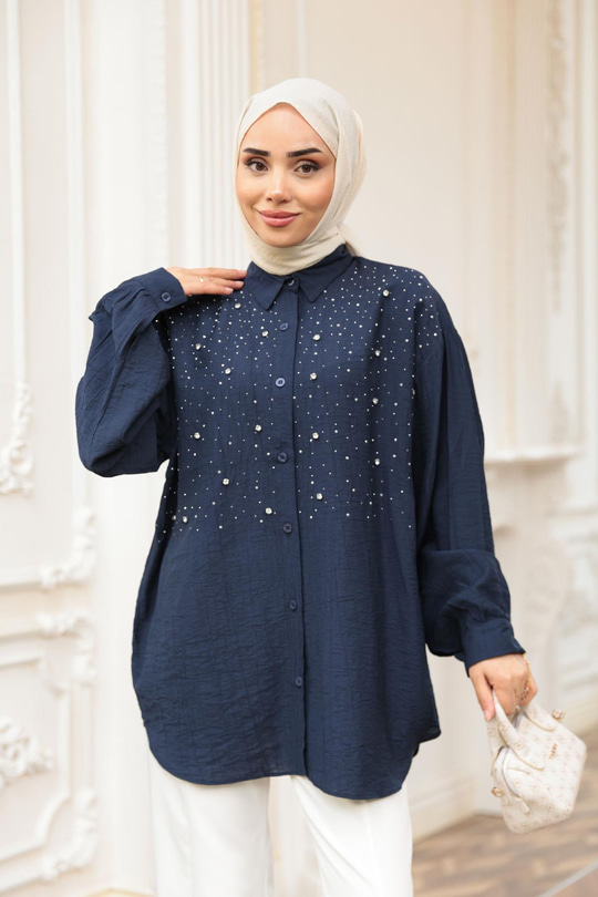 Taş Detaylı Gömlek Lacivert