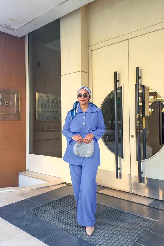 Taş Düğme Detaylı Takım İndigo Mavi