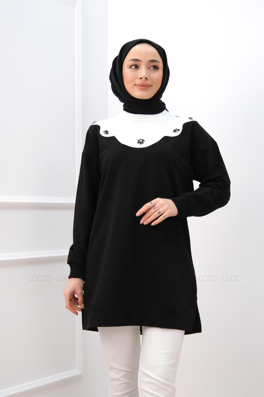 TAS ISLEMELI TUNIK SIYAH