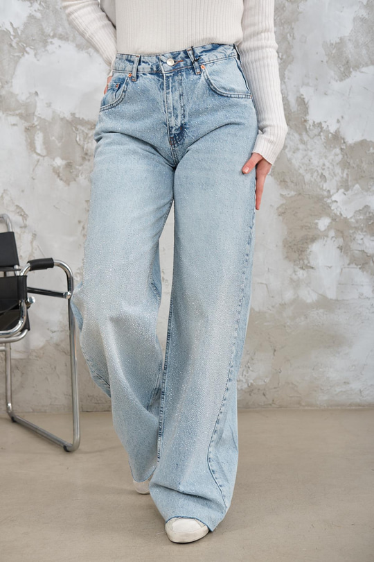 Taş Ve Kesik Detay Kot Pantolon Buz Mavi