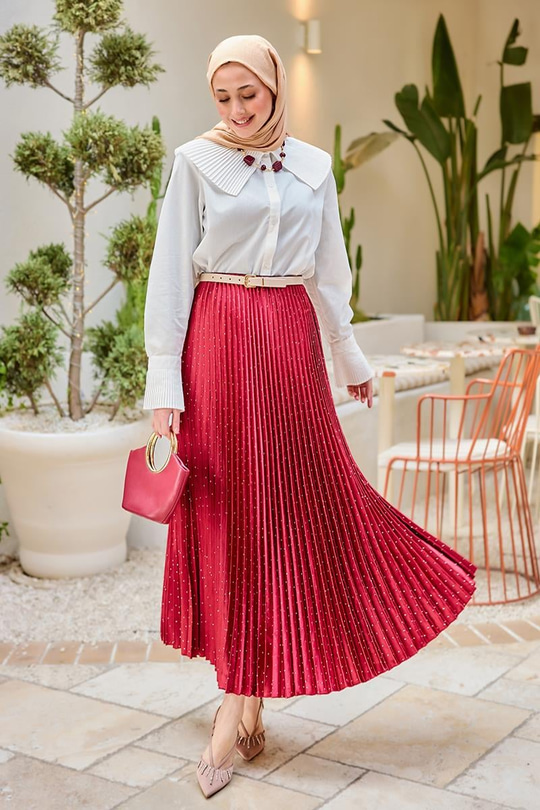 Taşlı Kraş Etek Bordo