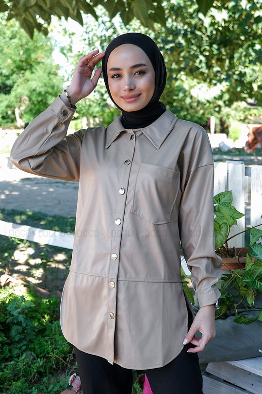 Uygun Fiyatlı TEK CEPLI DERI GOMLEK KREM | Loccomoda.com 