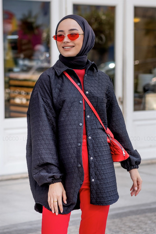 Uygun Fiyatlı TEK CEPLI KAPITONE GOMLEK SIYAH | Loccomoda.com 