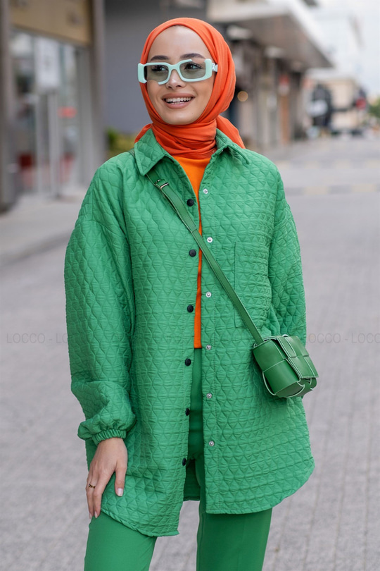 Uygun Fiyatlı TEK CEPLI KAPITONE GOMLEK YESIL | Loccomoda.com 