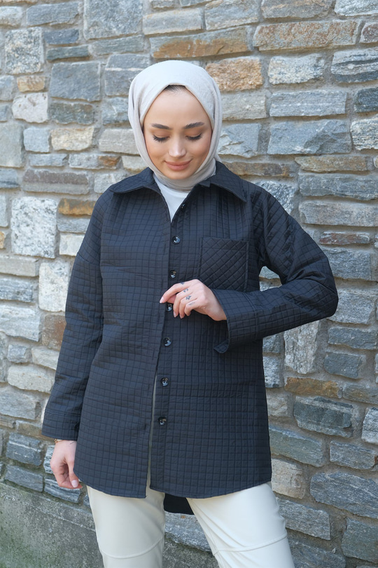 Uygun Fiyatlı TEK CEPLI KAPITONELI CEKET-SIYAH | Loccomoda.com 