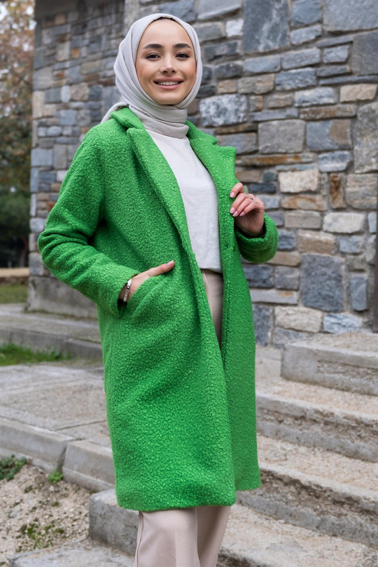 Uygun Fiyatlı TEK DUGMELI KECE KABAN YESIL | Loccomoda.com 