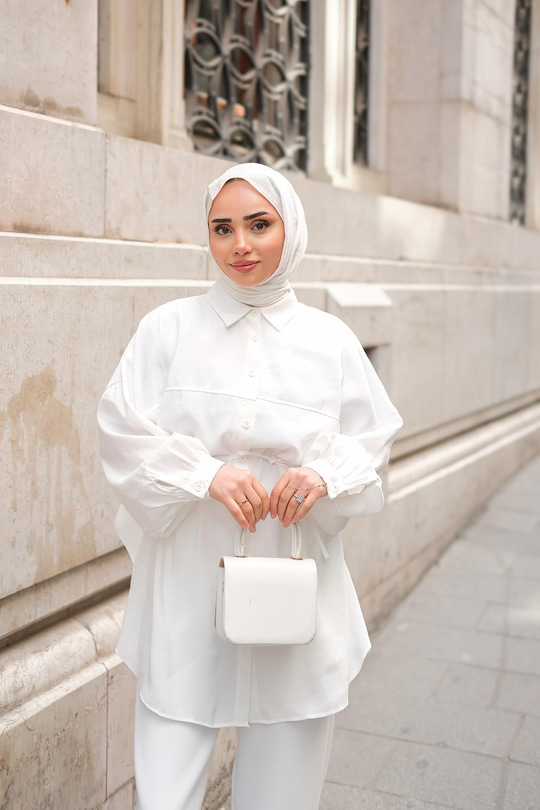 Tensel Bel Bağlamalı Gömlek Beyaz