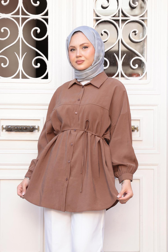 Tensel Bel Bağlamalı Gömlek Kahverengi
